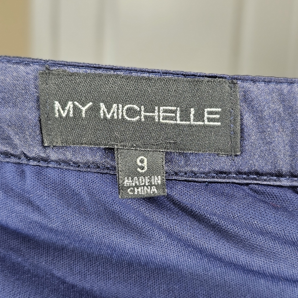 My Michelle Navy Blue Metallic Skirt with Lace & Chiffon Hem โ Formal Size 9 - Picture 6 of 7